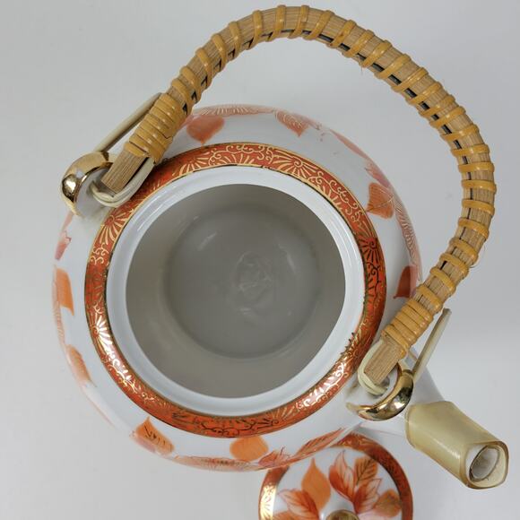 Vtg. Napcoware Japan Teapot With Lid Hand Painted Famille Rose Orange Porcelain - Picture 7 of 15